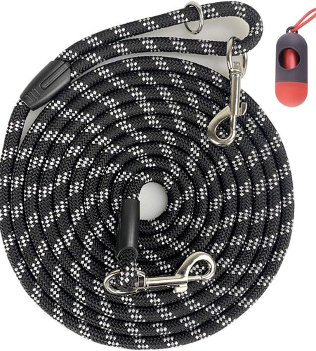 Long Rope Dog Leash for Dog Training 12FT 20FT 30FT 50FT, Reflective Threads Dog Leashes Tie-Out Check Cord Recall Training Agility Lead for Large Medium Small Dogs (10Mm*12Ft, Black)