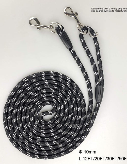 Load image into Gallery viewer, Long Rope Dog Leash for Dog Training 12FT 20FT 30FT 50FT, Reflective Threads Dog Leashes Tie-Out Check Cord Recall Training Agility Lead for Large Medium Small Dogs (10Mm*12Ft, Black)
