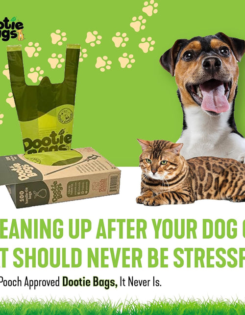 Load image into Gallery viewer, The Original Dootie Bag Is Back! Pooch Approved Large Dootie Bags, Dog Poop Bags. Strong, Leakproof - EZ Tie Handles. Perfect for Dogs &amp; Cat Litter. Pet Waste Cleanup, Swivel Bin &amp;  Scoopers.
