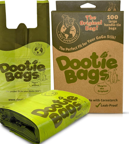 The Original Dootie Bag Is Back! Pooch Approved Large Dootie Bags, Dog Poop Bags. Strong, Leakproof - EZ Tie Handles. Perfect for Dogs & Cat Litter. Pet Waste Cleanup, Swivel Bin &  Scoopers.