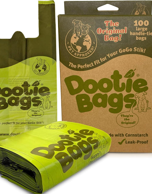Load image into Gallery viewer, The Original Dootie Bag Is Back! Pooch Approved Large Dootie Bags, Dog Poop Bags. Strong, Leakproof - EZ Tie Handles. Perfect for Dogs &amp; Cat Litter. Pet Waste Cleanup, Swivel Bin &amp;  Scoopers.
