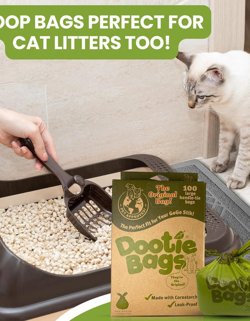 Load image into Gallery viewer, The Original Dootie Bag Is Back! Pooch Approved Large Dootie Bags, Dog Poop Bags. Strong, Leakproof - EZ Tie Handles. Perfect for Dogs &amp; Cat Litter. Pet Waste Cleanup, Swivel Bin &amp;  Scoopers.
