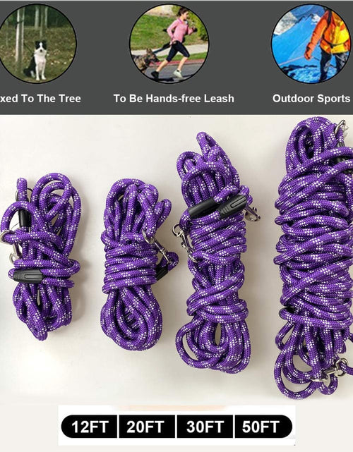 Load image into Gallery viewer, Long Rope Dog Leash for Dog Training 12FT 20FT 30FT 50FT, Reflective Threads Dog Leashes Tie-Out Check Cord Recall Training Agility Lead for Large Medium Small Dogs (10Mm*12Ft, Black)
