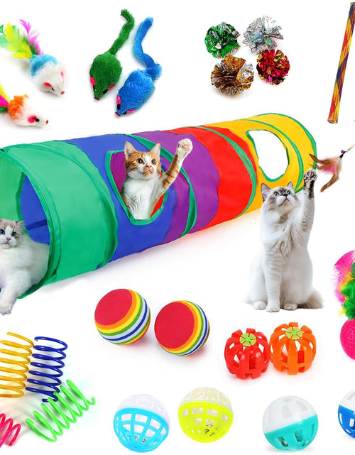 Load image into Gallery viewer, Cat Toys for Indoor Cats Interactive, 25 Assorted Cat Stuff Toys Pack Including Crinkle Tunnel Ball Wand Teaser Feather Mouse Mice Spring Assortment Kit for Cats Kittens Rabbits Puppies
