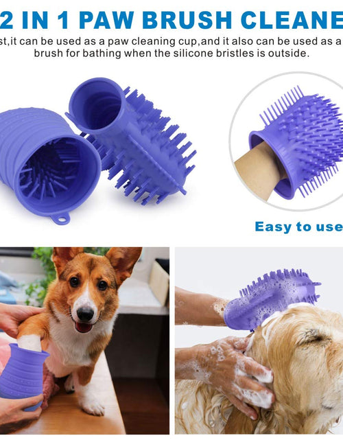 Load image into Gallery viewer, Dog Paw Cleaner Cup with Towel Pet Foot Washer Protable Dogs Cleaning Brush for Puppy Cats Massage Grooming Dirty Claws (Purple)
