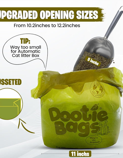 Load image into Gallery viewer, The Original Dootie Bag Is Back! Pooch Approved Large Dootie Bags, Dog Poop Bags. Strong, Leakproof - EZ Tie Handles. Perfect for Dogs &amp; Cat Litter. Pet Waste Cleanup, Swivel Bin &amp;  Scoopers.
