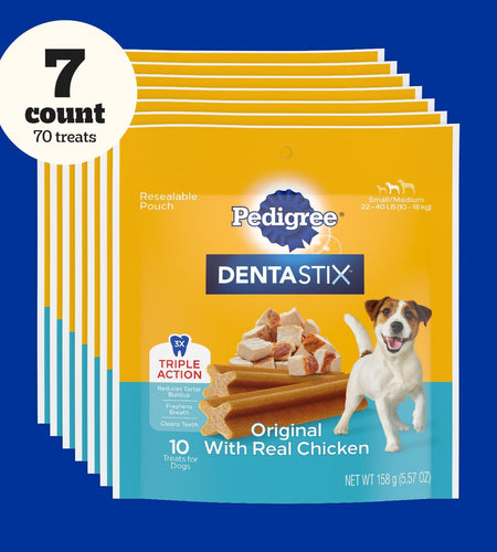 DENTASTIX Small/Medium Dog Dental Treats Original Flavor Dental Bones, 5.57 Oz - 10 Count (Pack of 7)